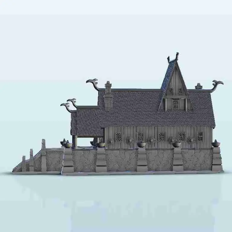 Gran templo vikingo con escaleras - escenografía medieval en miniatura