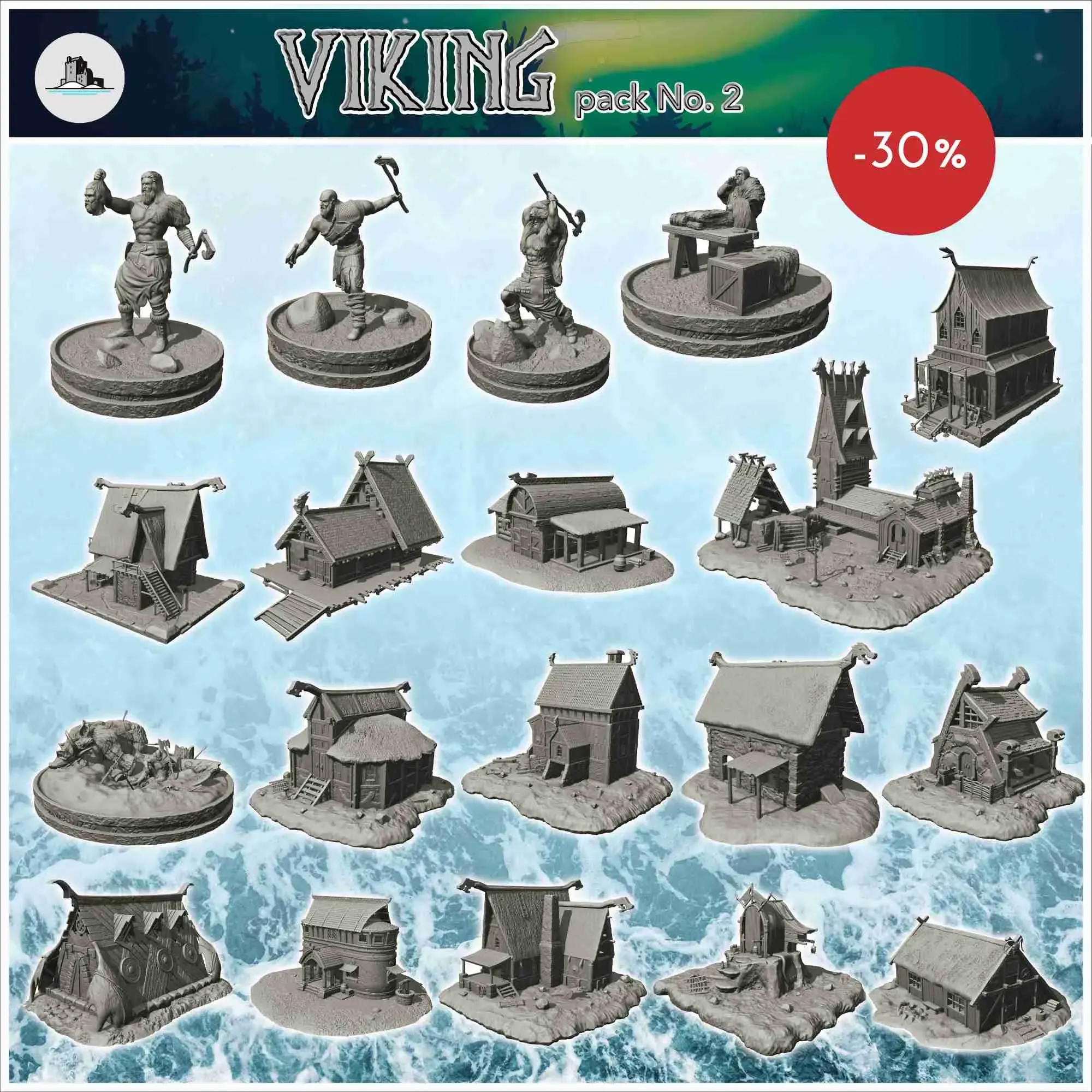 Viking buildings pack No. 2 - scenery medieval miniatures wa