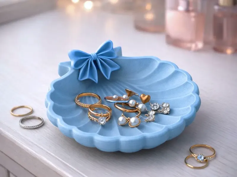 Shell Jewelry Box with Bow | Seashell Trinket Box