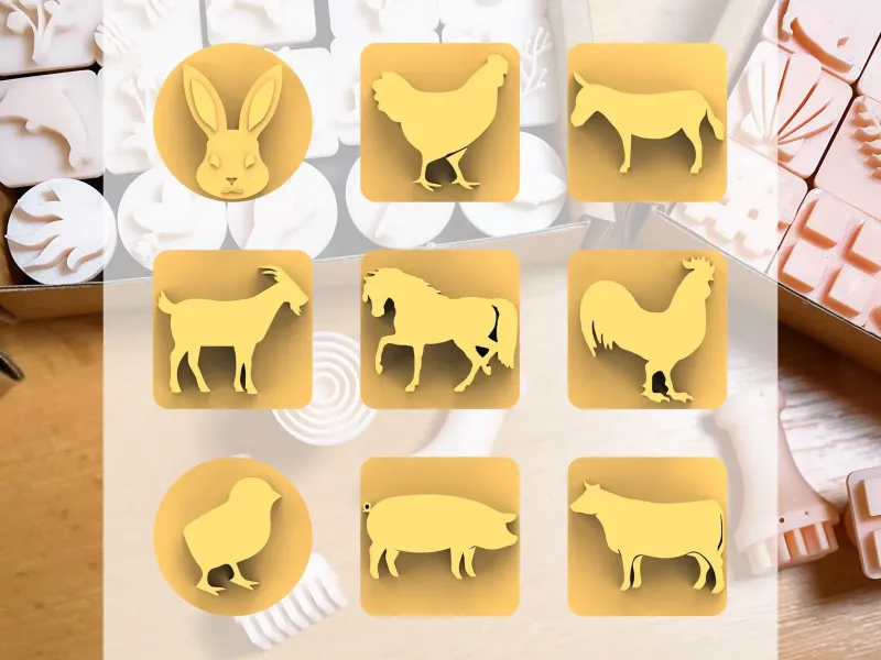 Ceramic Clay Stamp Set – Farm Animals (9 Mini Stamps, 20 mm)