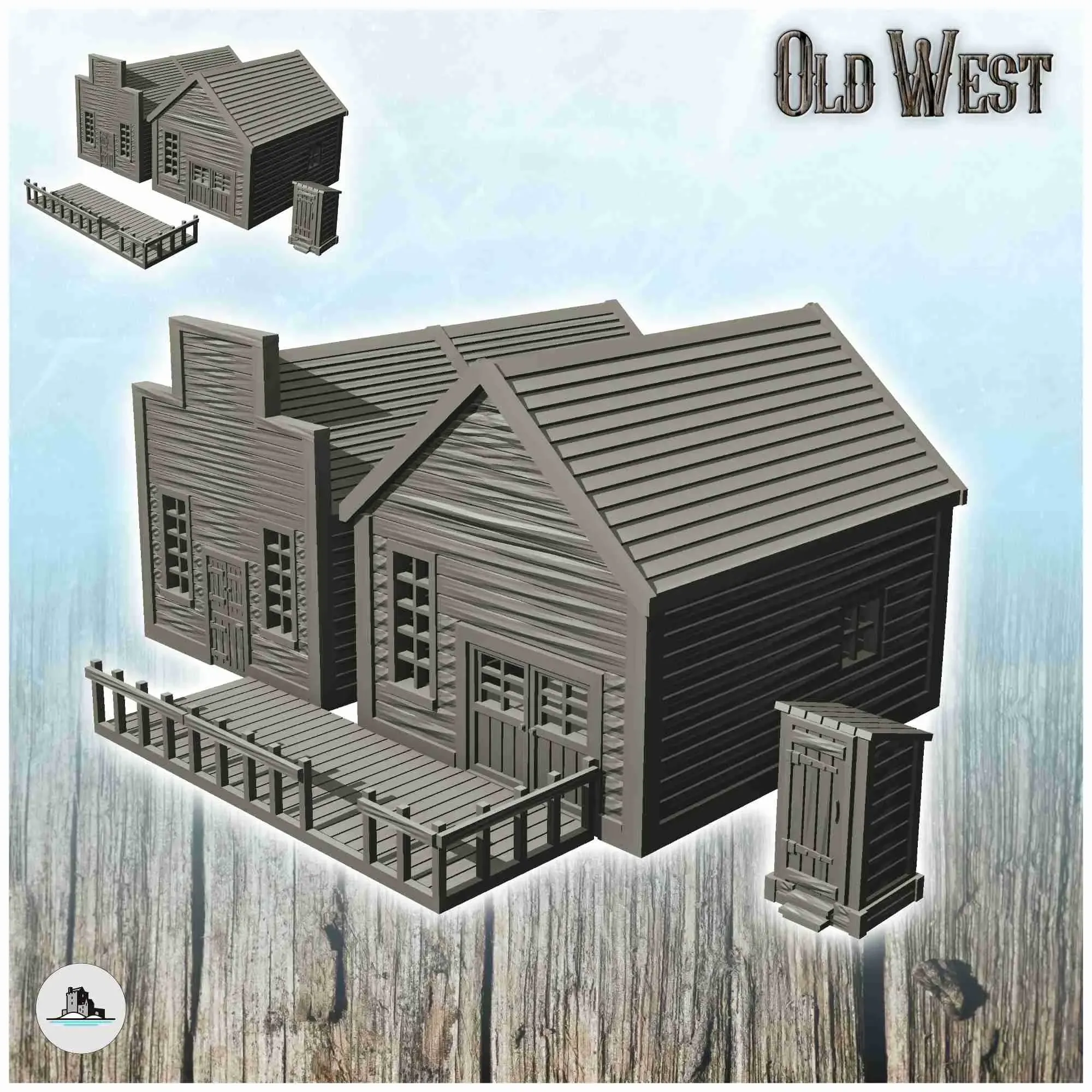 Set of western houses with toilet cabins (13) - miniatures A