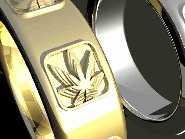 anillo de joyería temática de cannabis.