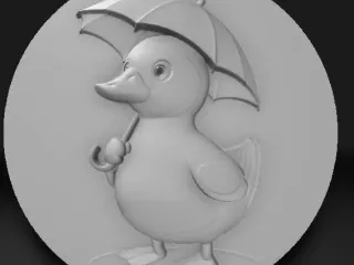 gosling cartoon, holding a tiny umbrella,