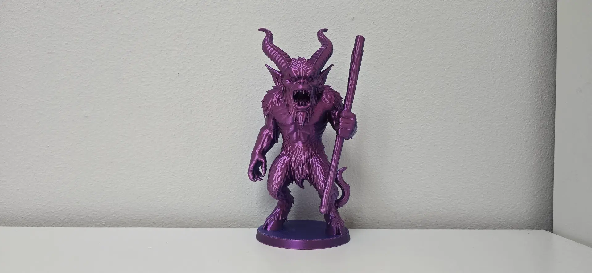 Furry Krampus with Staff Christmas Figurine