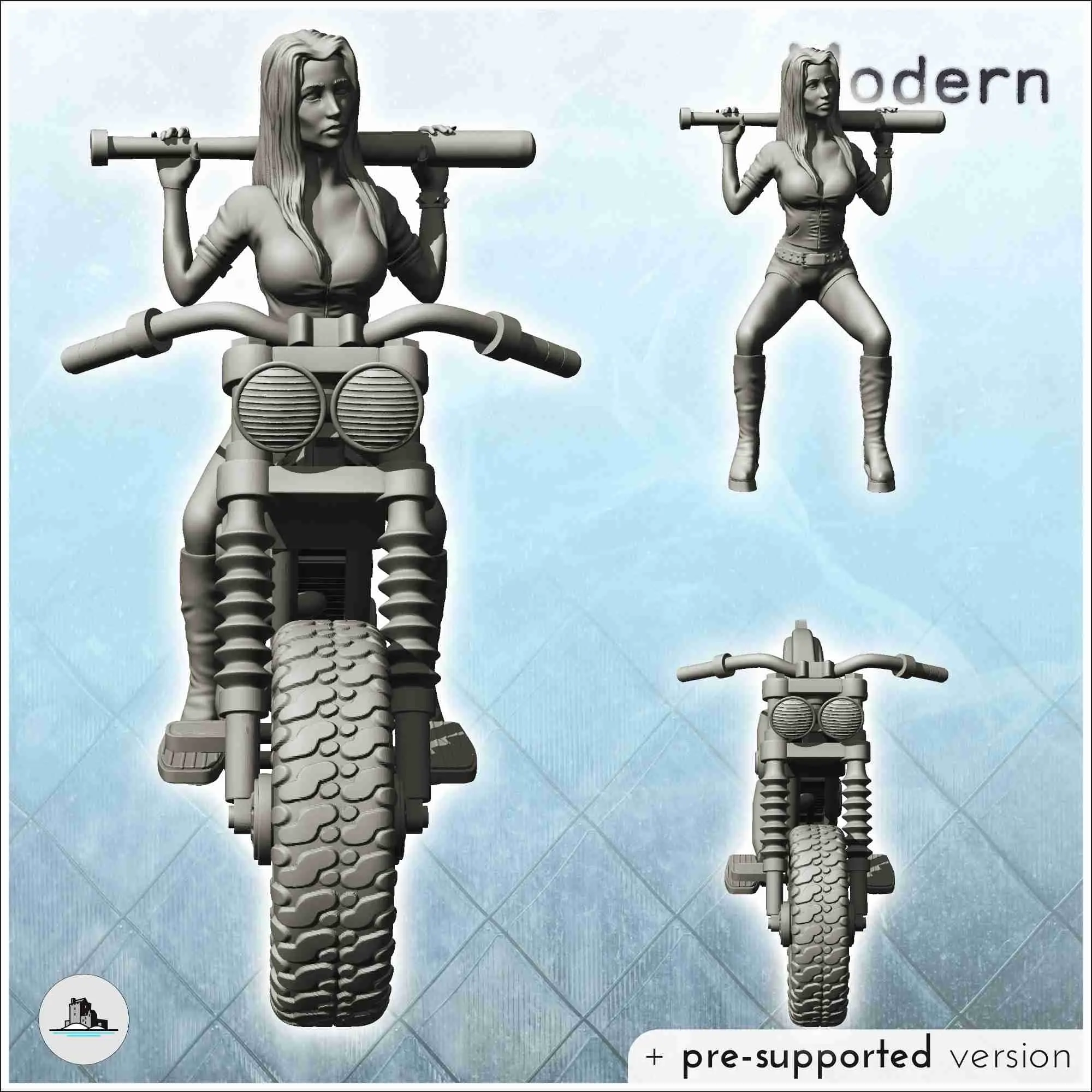 Sexy Bikerin mit Baseballschläger (6) - Miniaturenszenerie