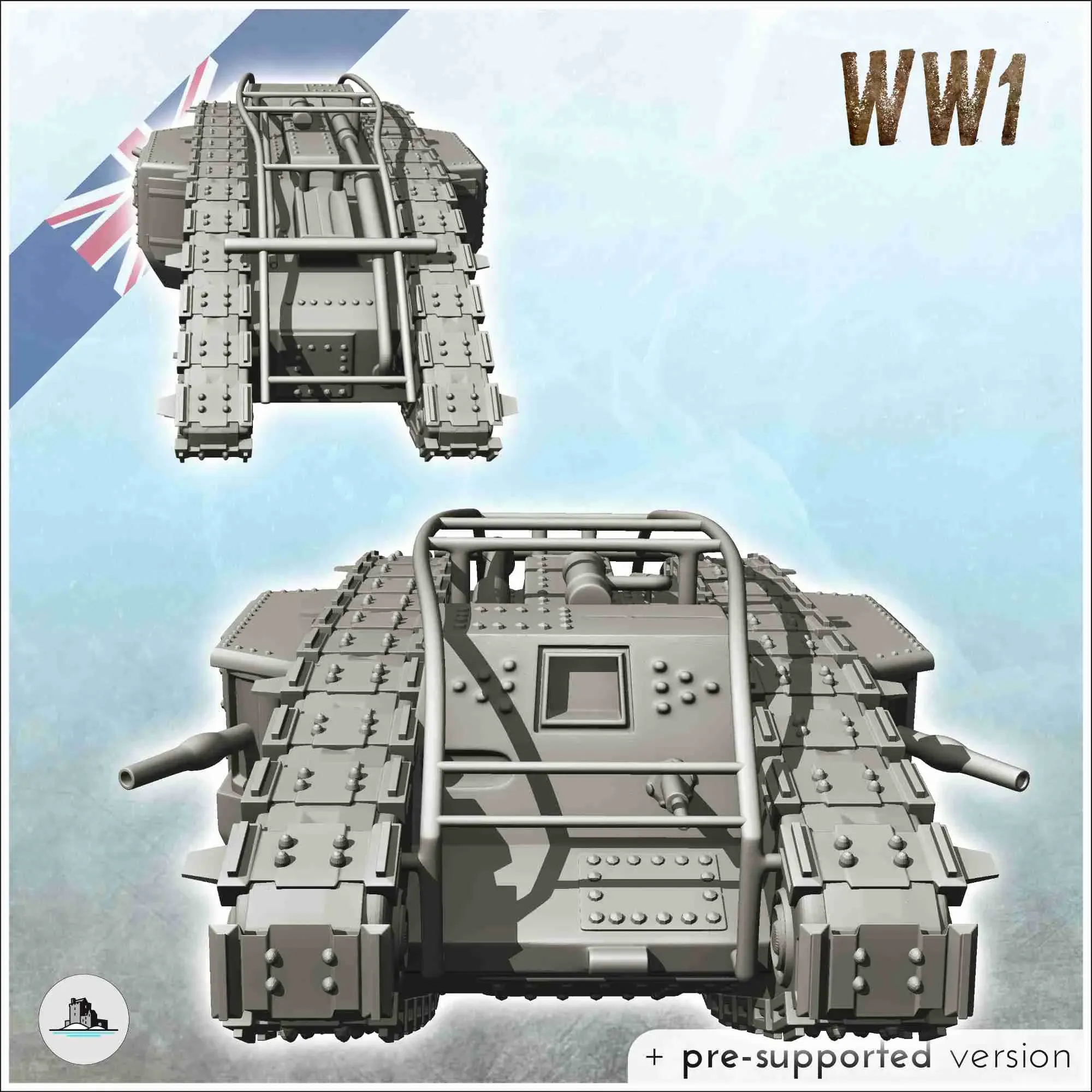 Mark I Male tank - scenery warhammer miniatures ww1 tabletop