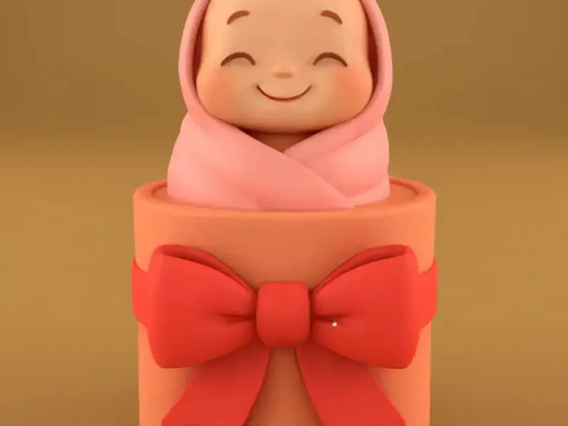Sweet Baby Girl in Gift Box STL Newborn Gift 3D Print File