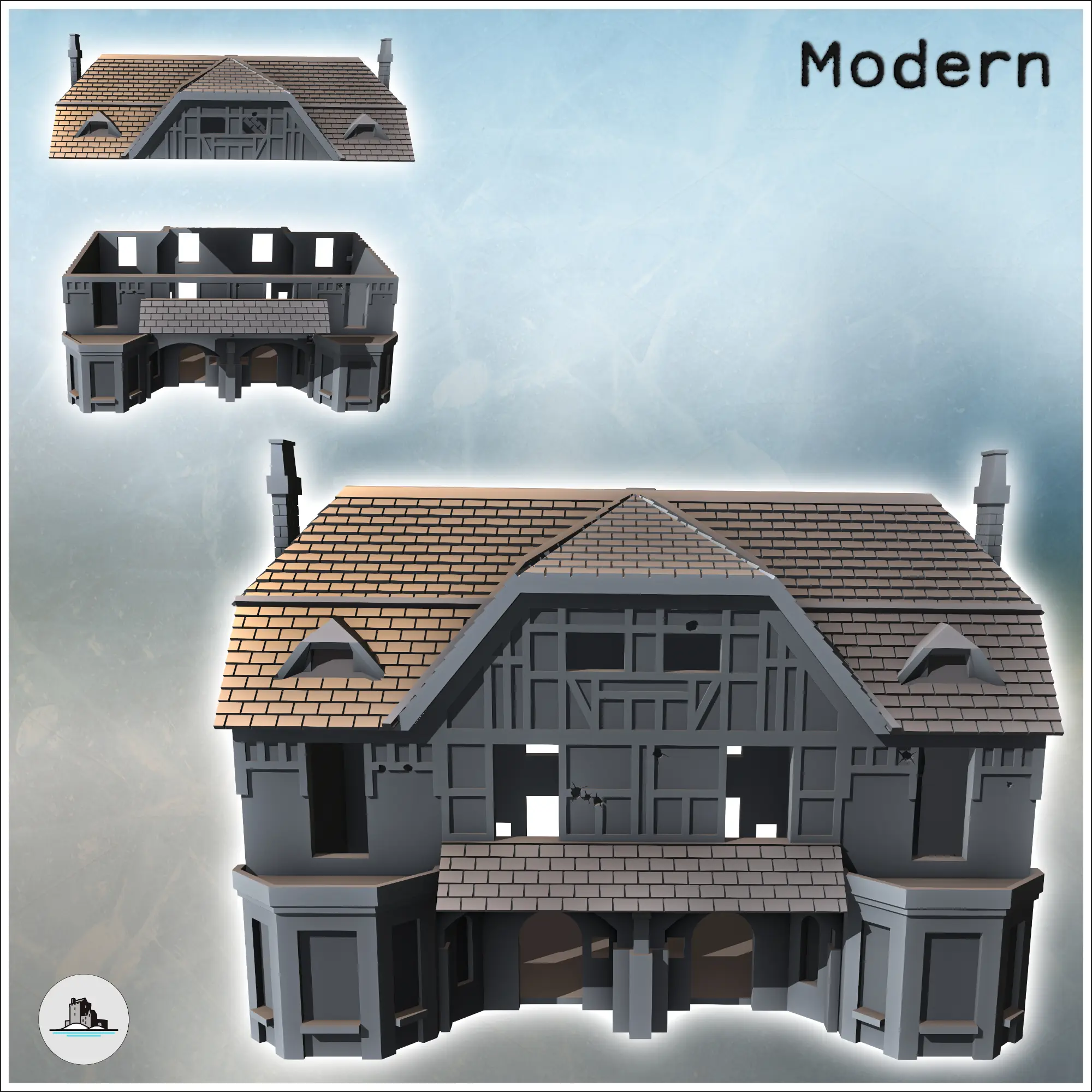Mehrstöckiges Haus mit Ziegeldach und Schornsteinen (Juno Beach,