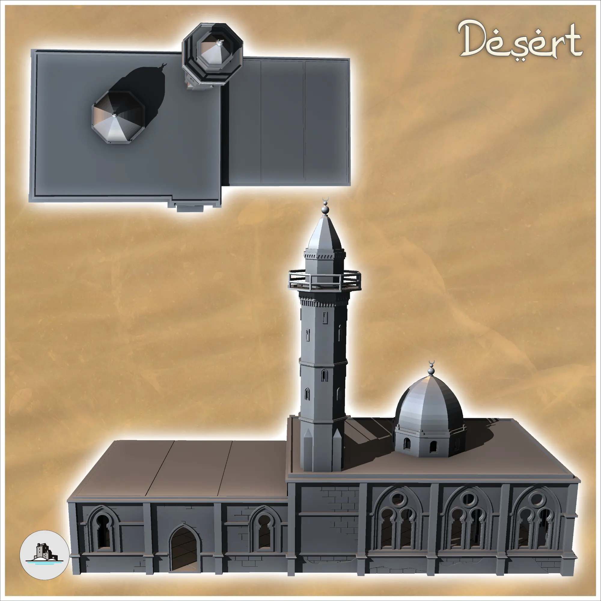 Moschea araba orientale con minareto a cupola e annesso (16) - mini