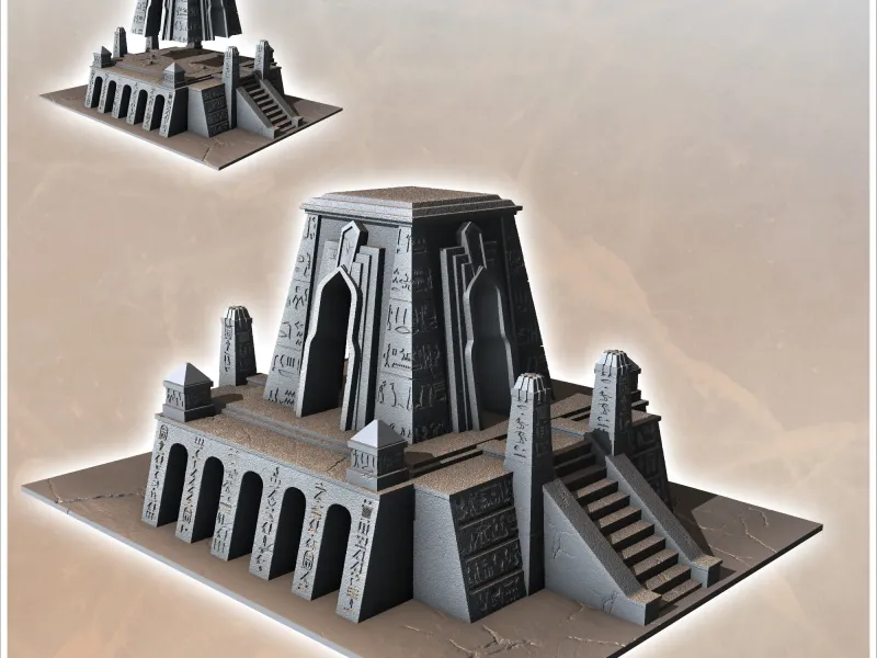 Tempio egizio con obelischi e scale di accesso (3) - miniat