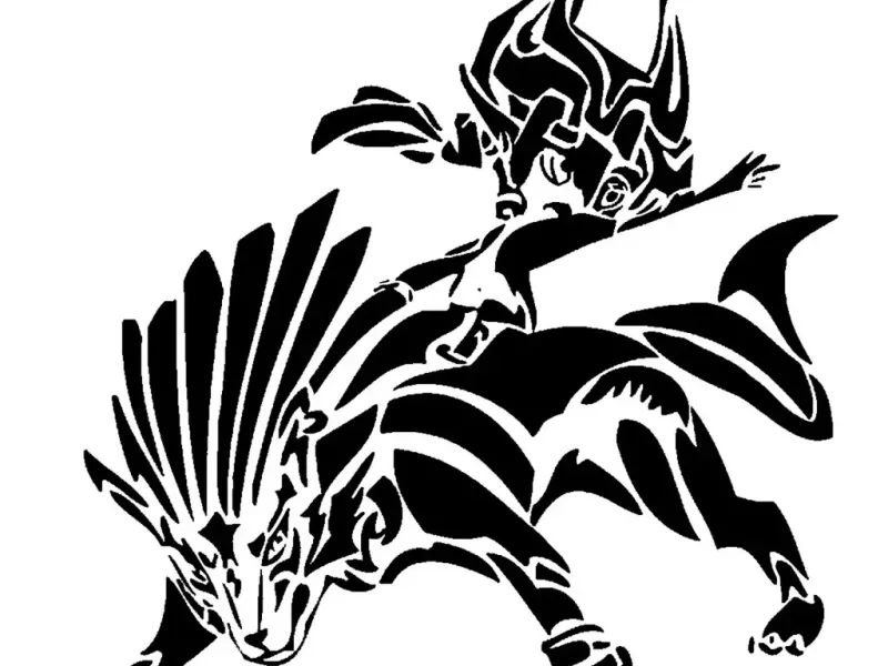 Midna riding wolf stencil