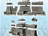Large wall with two towers and fortified gate with roofs (10-4