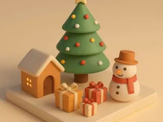 Christmas Diorama - House, snowman, Christmas tree and Gifts