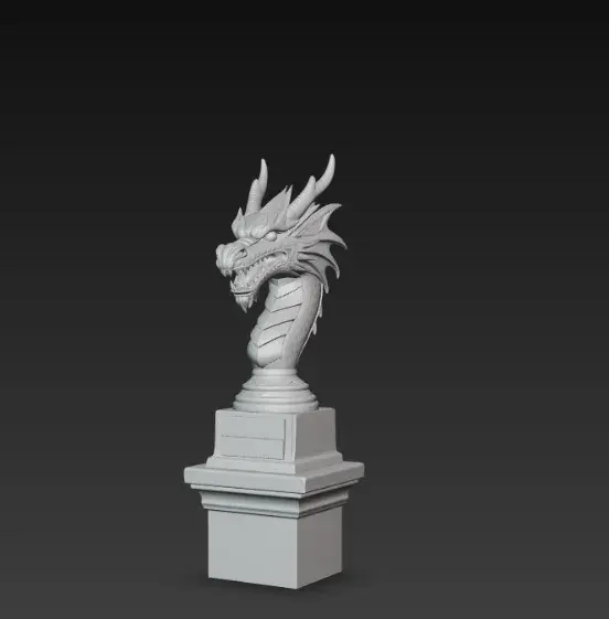 dragon head trophy on a pedestal