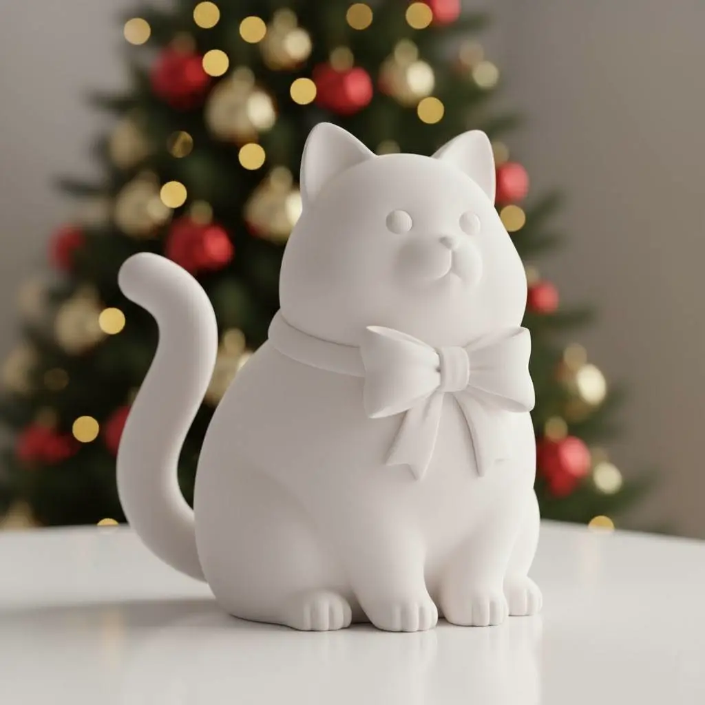Cute Christmas Cat: Adorable Feline Holiday Decor 3D Model