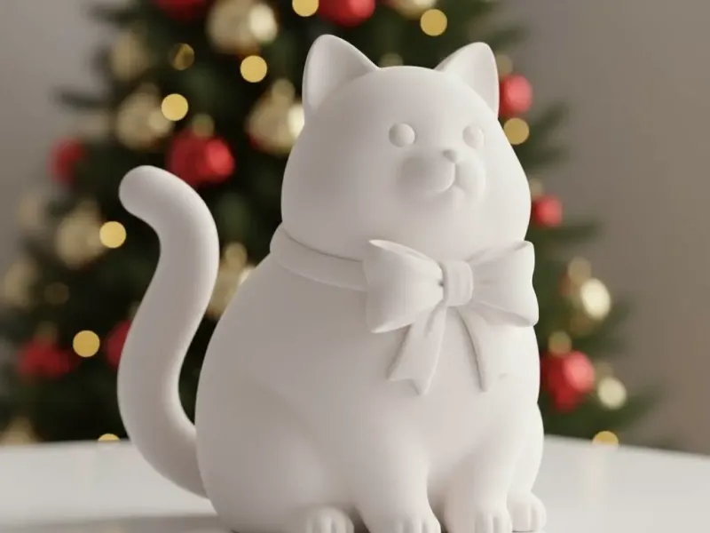 Cute Christmas Cat: Adorable Feline Holiday Decor 3D Model