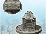Medieval house on plinth with green walls and curved roof (4-3