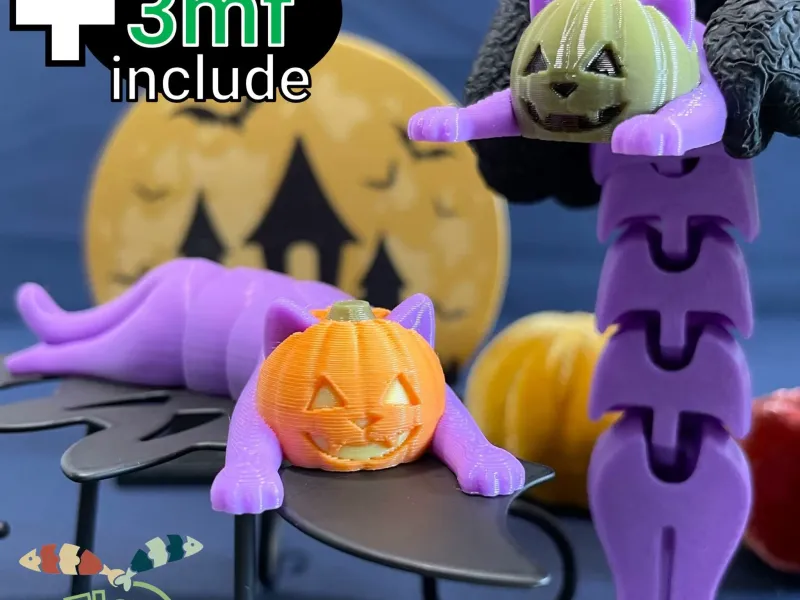 Flexi Pumpkin cat (Print-in-place)
