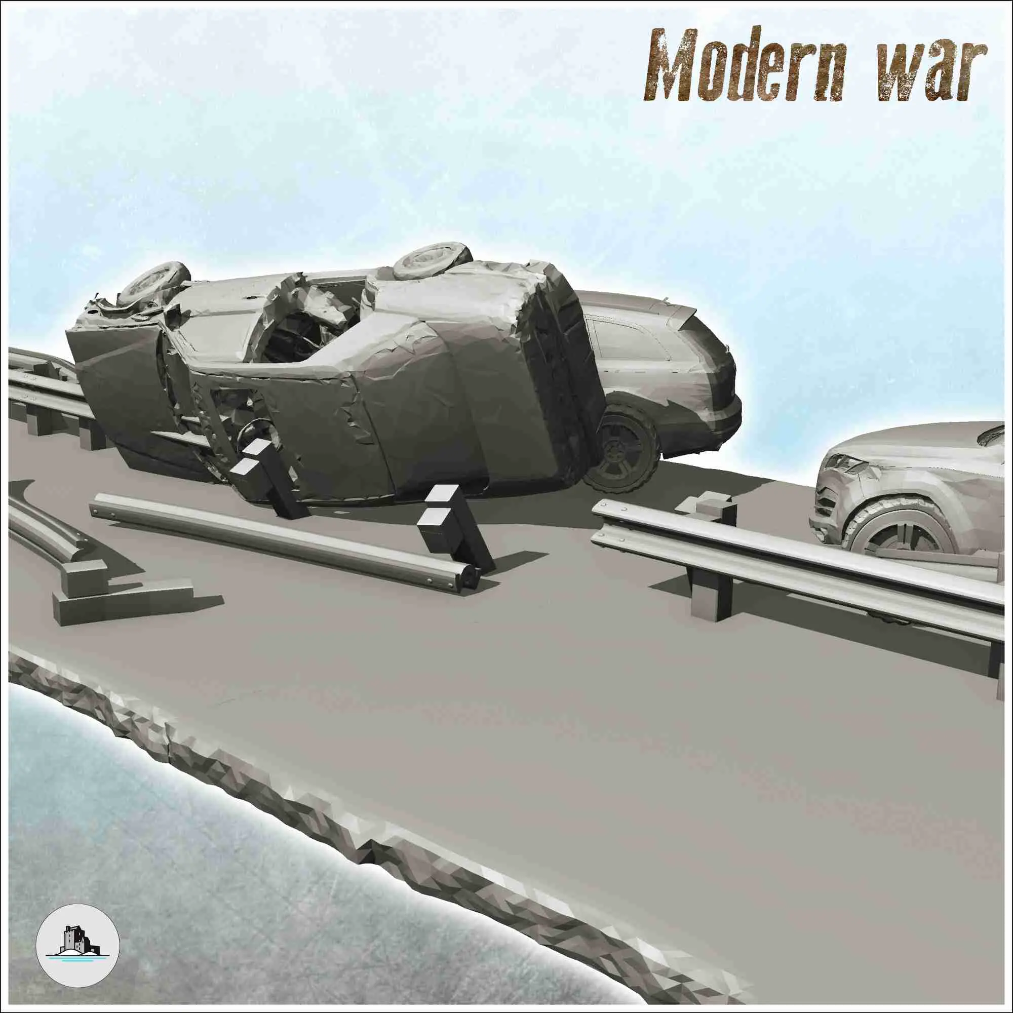 Carcass of Audi Q5 and modern cars on road (7) - scenery min