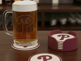 PHILLIES COASTERS AND HOLDER
