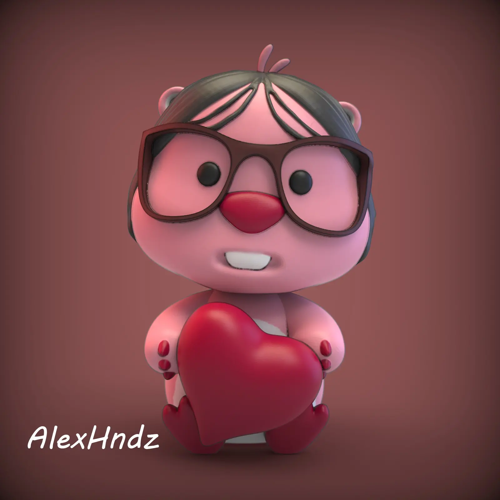 MEME URSINHO DE PELUCHE COR-DE-ROSA COM ÓCULOS SÃO VALENTIM (LOOPY, BEAVER)