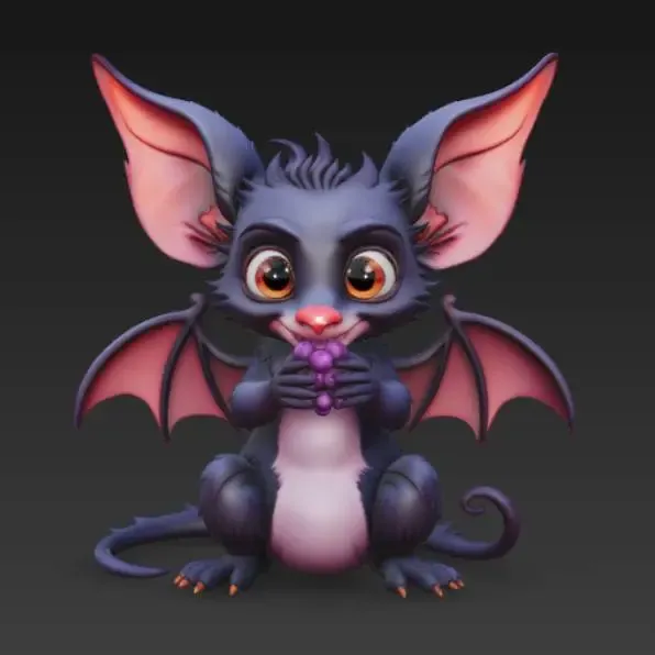 A male bat with grapes and two tails