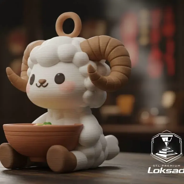 goat with ramen keychain