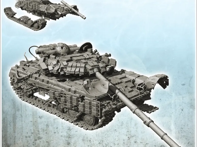 Carcass of Soviet Russian T-64 BV tank (4) - terrain modern
