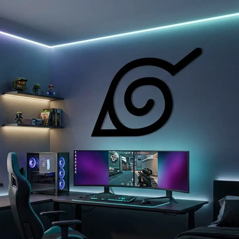 Minimalist Naruto Konoha Sign - Anime Gaming Room Decor