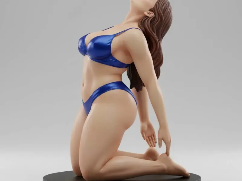 Upward Back Stretch Curvy Woman in Bikini Yoga Pose