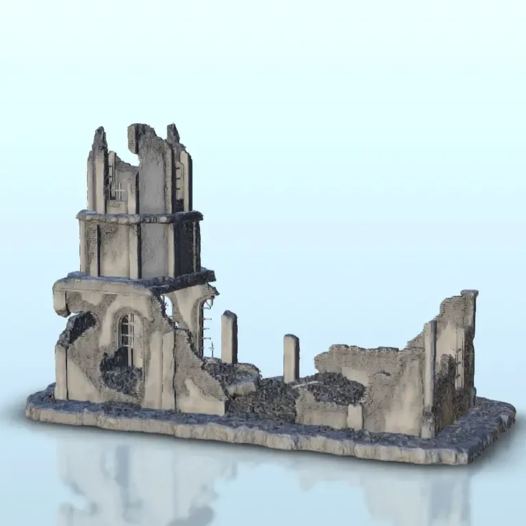 Ruined building with tower 20 - WW2 Terrain scenery diaroma