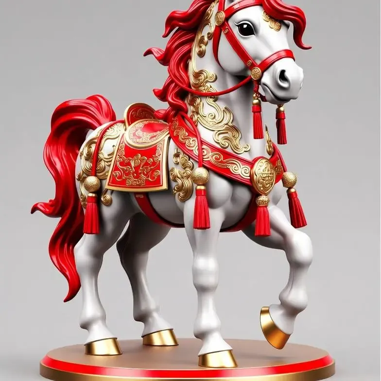Majestic Red and Gold Lunar Horse Statue