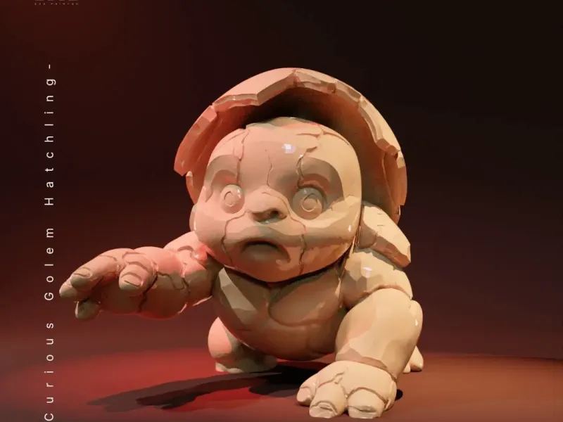 Curious Golem Hatchling | Whimsical Fantasy Creature