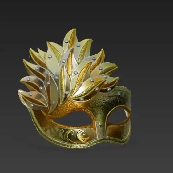 Golden Venetian Mask 3D Model Luxury Masquerade