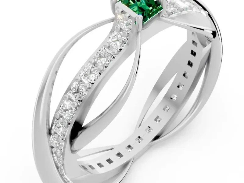 Square Emerald Cut Waves and Rocks Ring 3D print model