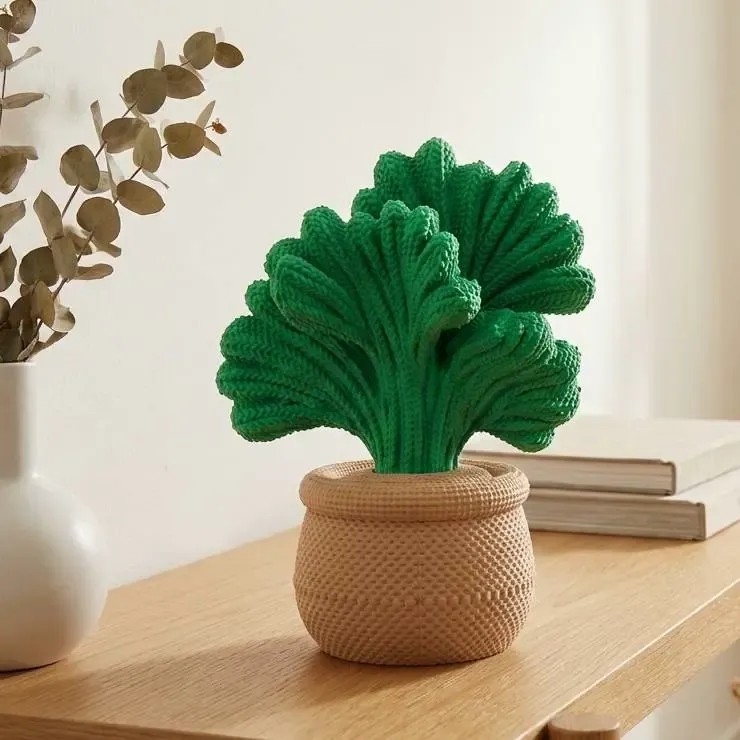 Knitted Leaf Plant Planter Botanical Sculpture