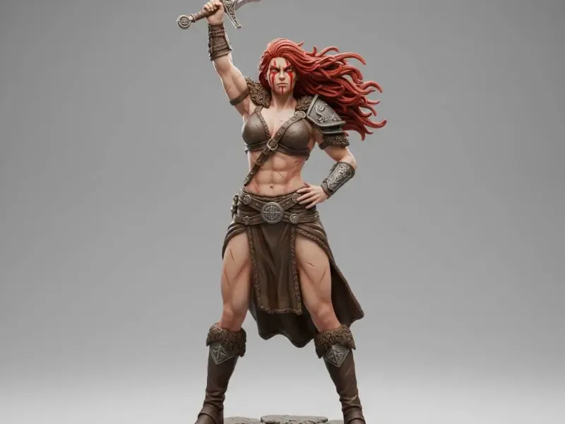 Viking shieldmaiden Victory Sword Raise Pose