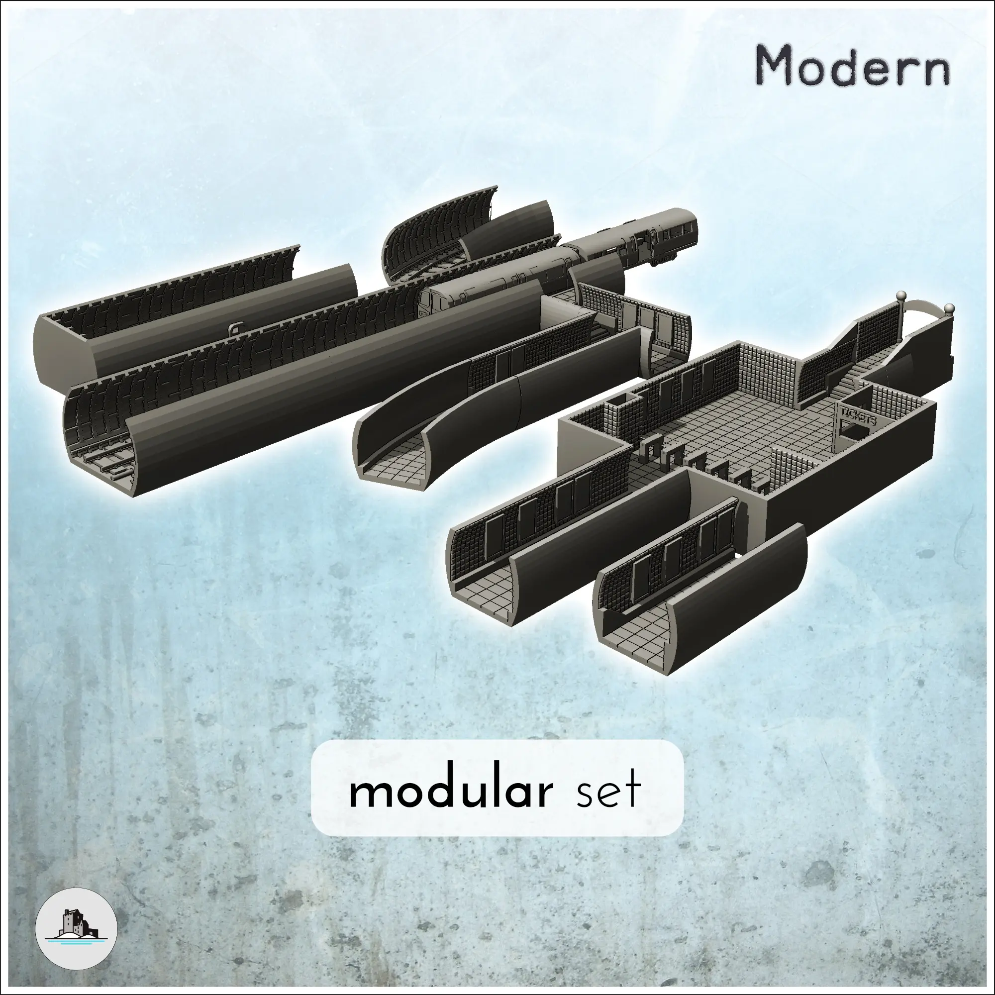 Conjunto modular de red de metro con túneles y un
