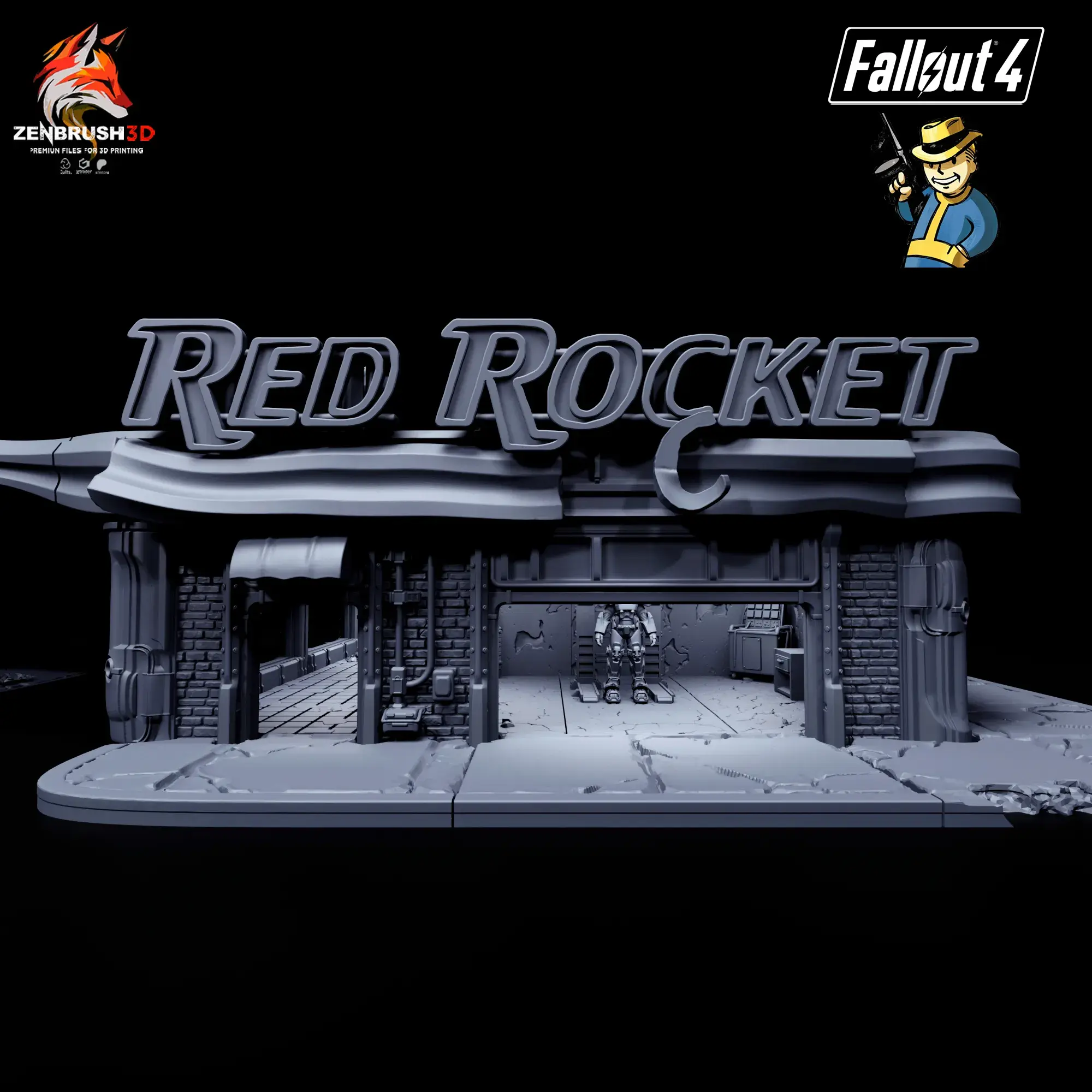 FALLOUT - ДЕКОРАЦИИ КРАСНАЯ РАКЕТА + СЕРВОБРОНЯ T - 60