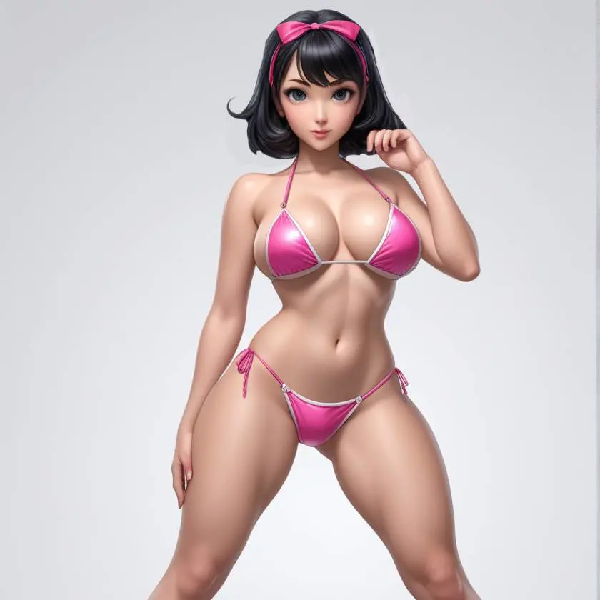 Anime girl in pink bikini