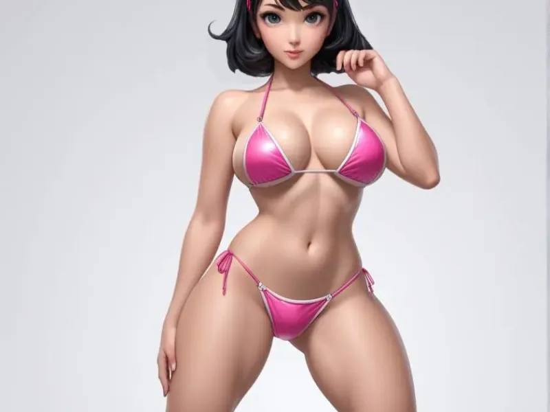 Anime girl in pink bikini