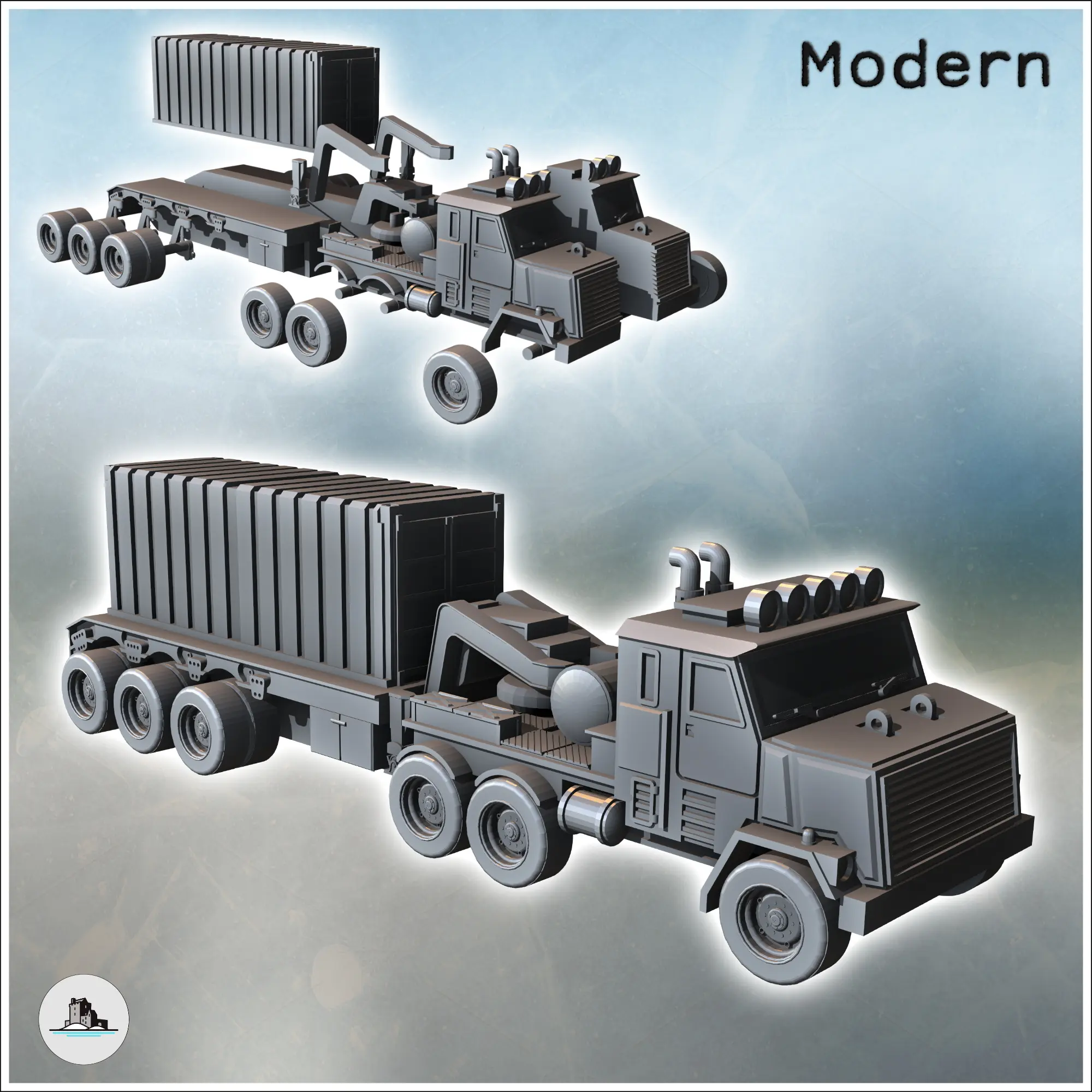 Modern Twelve-Wheel Truck with Containers in the Rear (10) -
