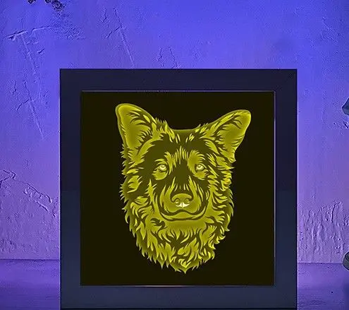 Testa di cane di pecora che guarda dritto light box