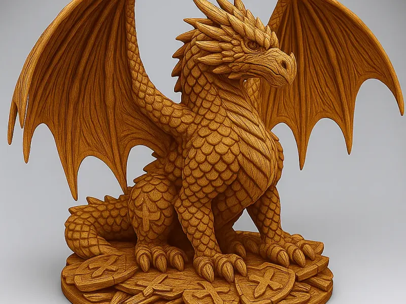 Dragão vermelho com base de escudos