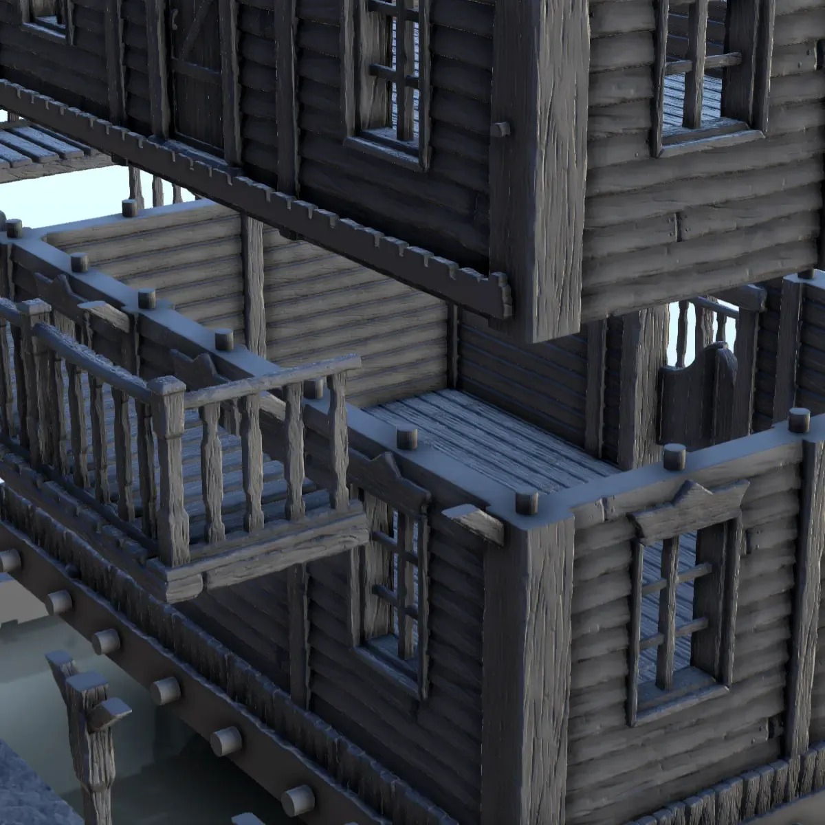 Big wooden house with canopy and outside stairs - Terrain