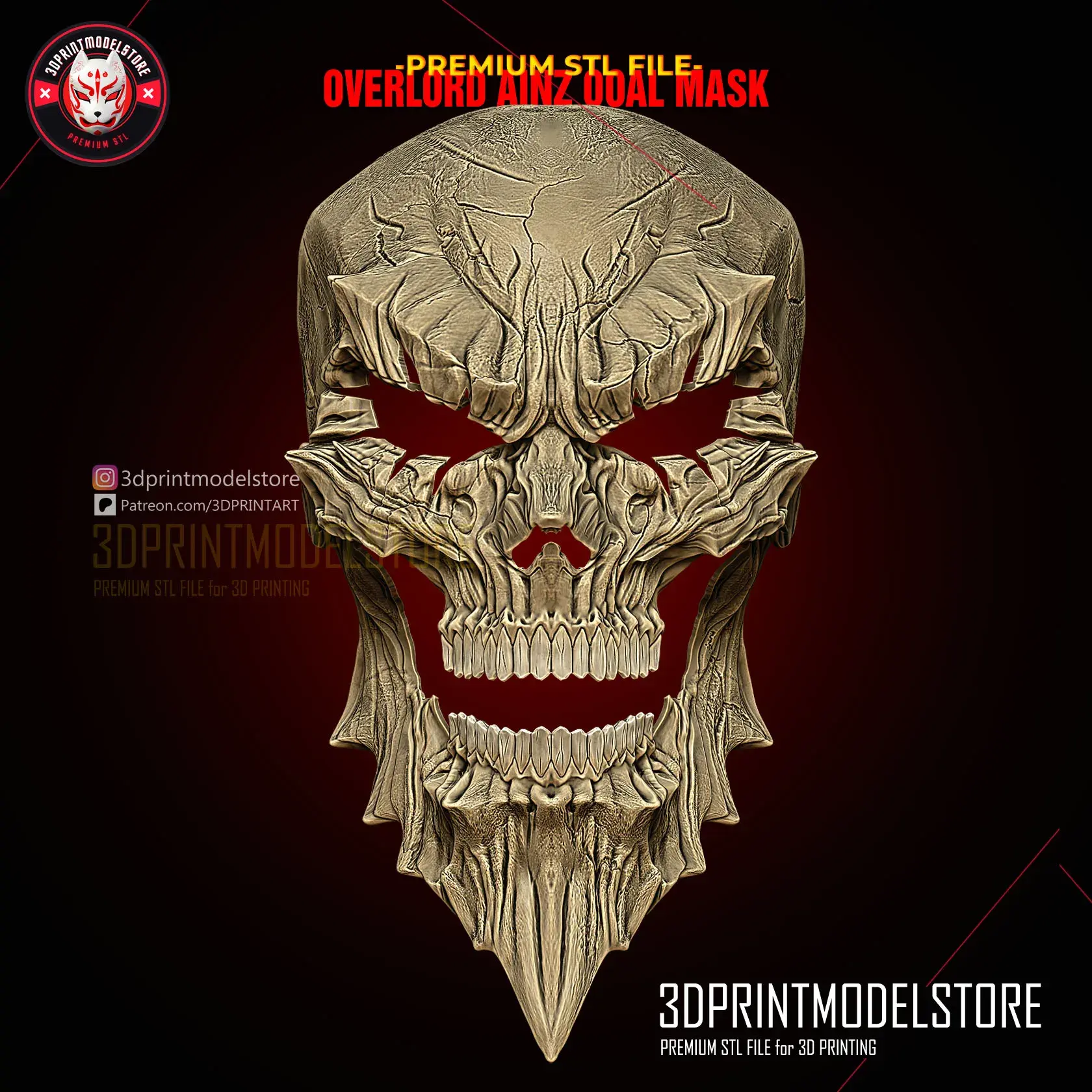 Overlord Momonga Ainz Ooal Skull Mask - Premium STL Cosplay