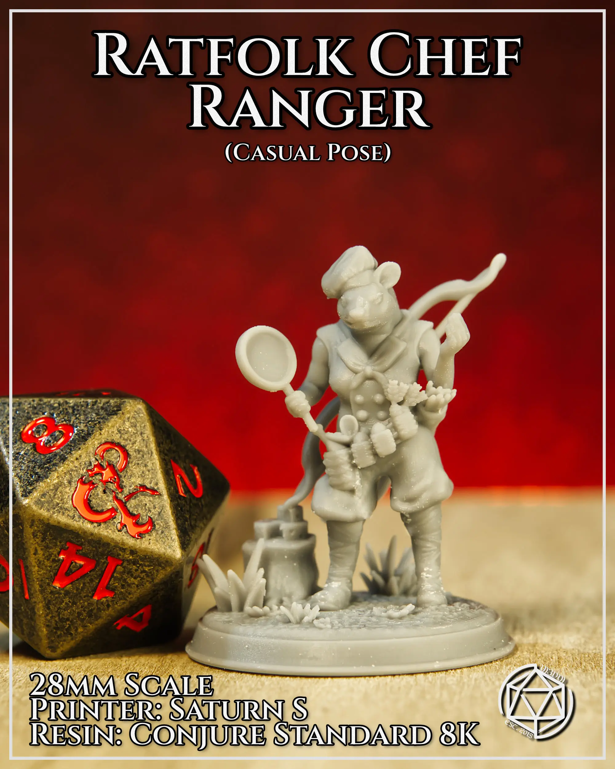 Characters & Creatures STL Download - Ratfolk Chef Ranger (Casual)by M3DM