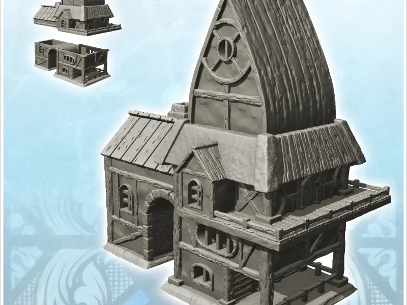 Large medieval building with rounded roof and arched passage