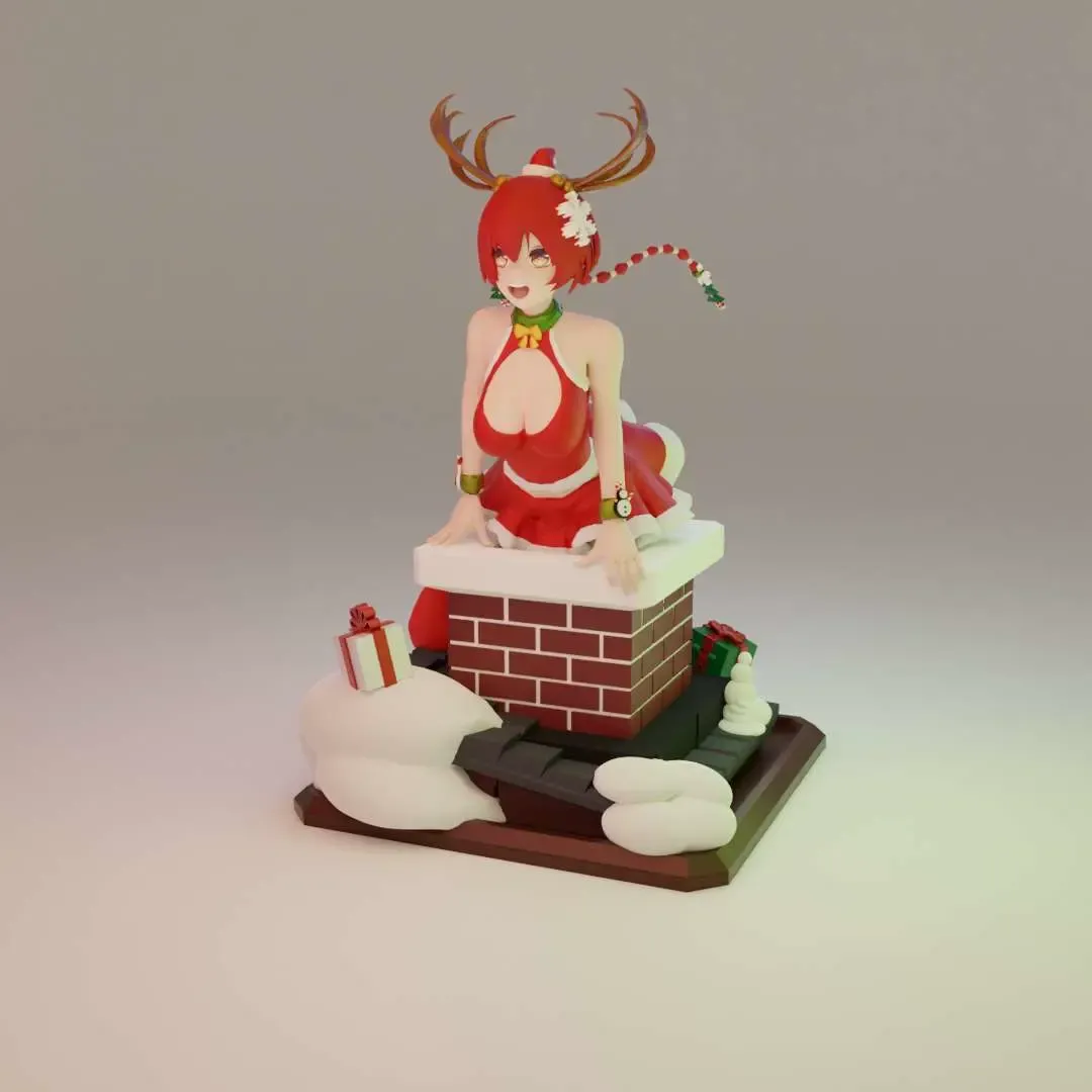 X-Mas Reindeer Girl Stuck in the Chimney