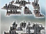 Set of Gothic cathedral ruins with large arches and collapse-2